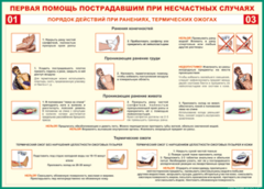 Таблица "Порядок действий при ранениях и термических ожогах" (100х140 сантиметров, винил) - fgospostavki.ru - Калуга