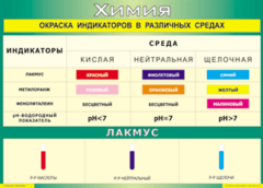 Таблица "Окраска индикаторов в различных средах" (100х140 сантиметров, винил) - fgospostavki.ru - Калуга
