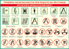 Таблица "Правила безопасности при работе на лестнице" (100х140 сантиметров, винил) - fgospostavki.ru - Калуга