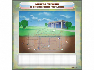 Магнитно-маркерная доска "Макеты убежищ и простейших укрытий" с комплектом фолий и тематических магнитов - fgospostavki.ru - Калуга