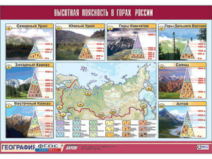 Таблица демонстрационная "Высотная поясность в горах России" (винил 100*140) - fgospostavki.ru - Калуга