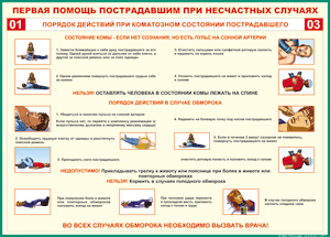 Таблица "Порядок действий при коматозном состоянии пострадавшего" (100х140 сантиметров, винил) - fgospostavki.ru - Калуга