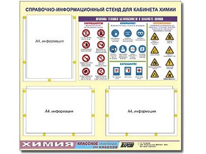 Стенд информационный "Правила техники безопасности в кабинете химии" (75х70, 3 кармана) - fgospostavki.ru - Калуга