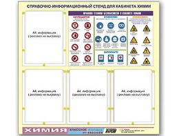 Стенд информационный "Правила техники безопасности в кабинете химии" (80х75, 4 кармана) - fgospostavki.ru - Калуга